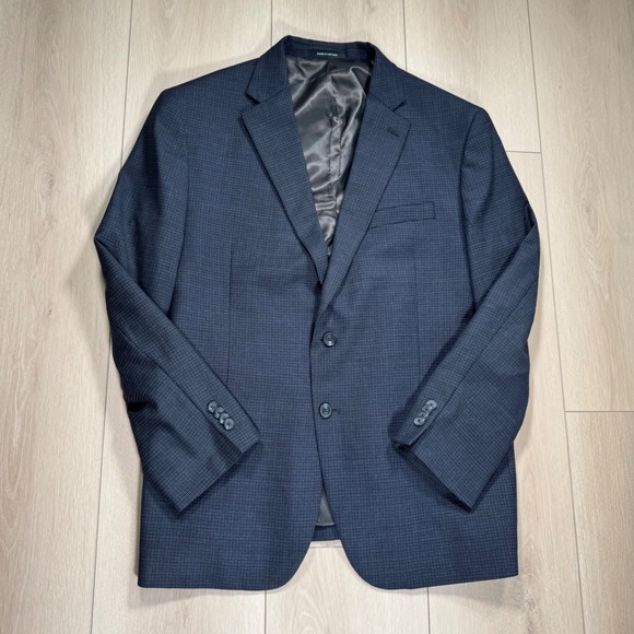 Kenneth Cole AWEARNESS Men's 48R Navy Blue Plaid Slim Fit Blazer Jacket - Picture 2 of 12